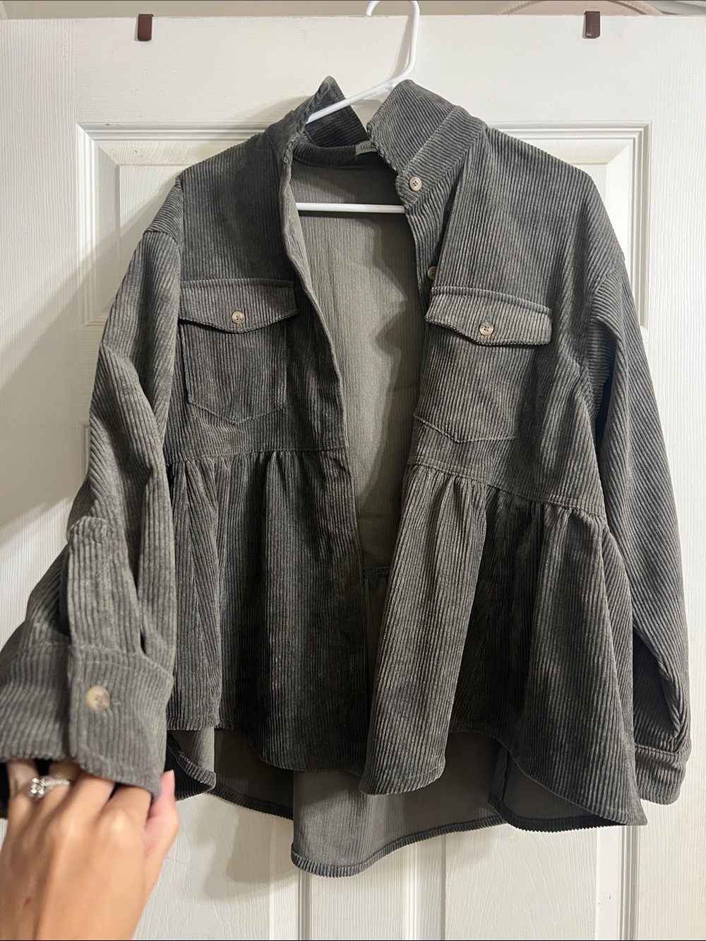 Women’s Corduroy Peplum Utility Jacket - Gray